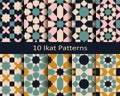 Set of ten seamless vector colorful ikat patterns. seamless template in swatch panel